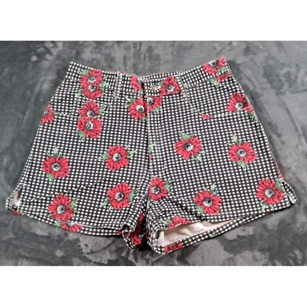 Vintage Y2K 90s Womens Enchante USA Red Daisy Sunflower Short Shorts